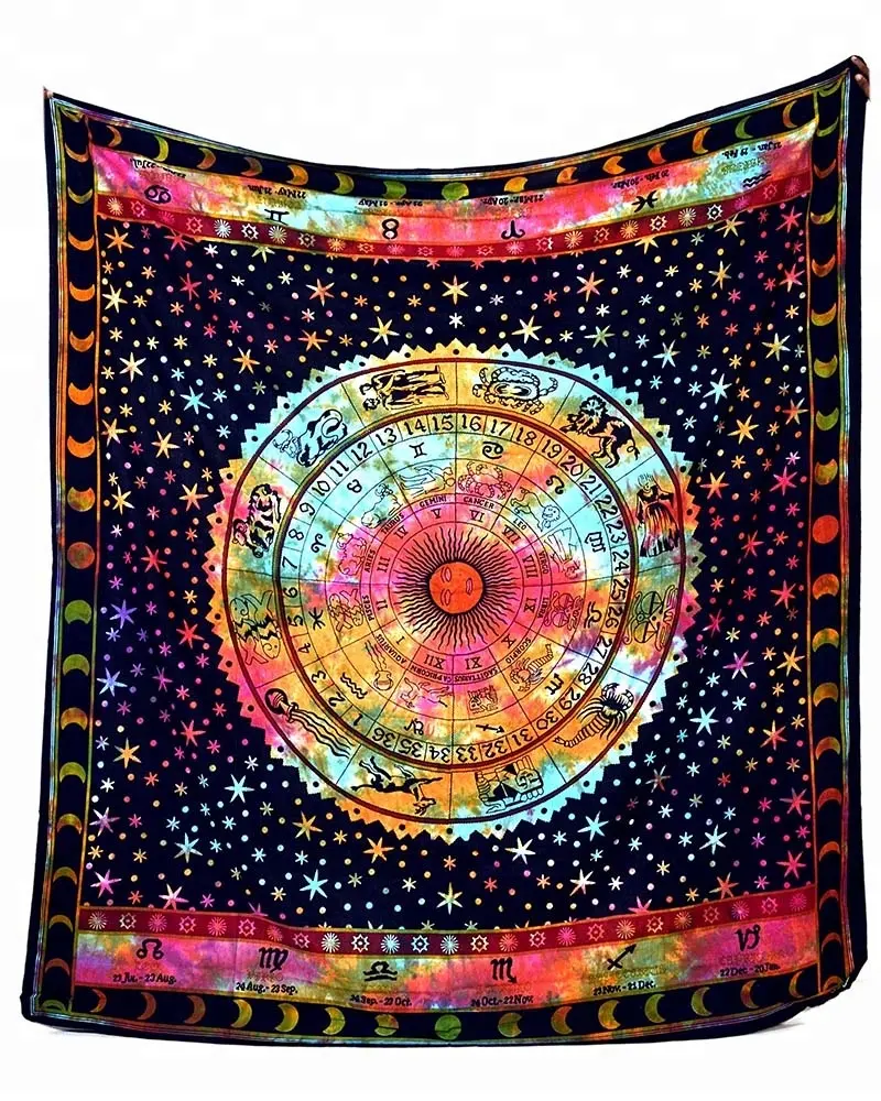 Meditation Horrow mandala Tapestry 100% cotton astrological black tie dye wall hanging bohemian bed cover bedsheet