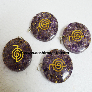 Feng Shui Style Orgone Pendentif Améthyste Ronde Orgonite Énergie Gemme Souvenir - Product Image 1