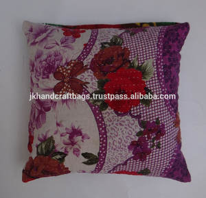 Venta caliente Nueva impresión Fine Stitch Sari Kantha Floral Funda de almohada - Product Image 2