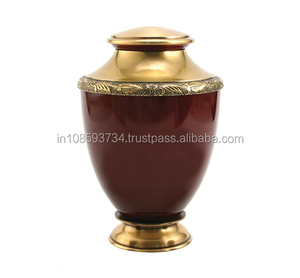 Urne en fonte de laiton en métal pour cendres humaines Urnes à la main Conception de fleur de feuille Urnes de jeton de crémation en relief Standard - Product Image 2