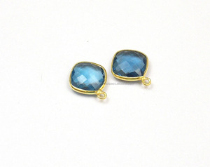 Lolite Quartz Gemstone Finding <b>Cushion</b> Shape Gold Plated Jewelry Making Single Bail Faceted Handmade Bezel Connector - Product Image 4