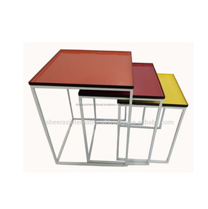 Modern Design <b>Set</b> of 3 Nested <b>Side</b> <b>Tables</b> with Square Top Sturdy Enamel Finished Attractive Color for Home Living Room - Product Image 1
