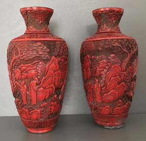 Lacquer Art <b>Vase</b> Pair <b>Set</b> of 2 Pieces - Product Image 4