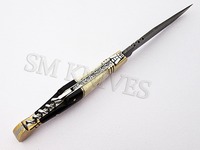 Couteau de poche pliant en acier Damas de haute qualité, de qualité industrielle, multifonctionnel, avec manche en os de chameau et cor de buffle, 58-60HRC