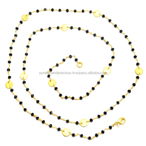 Collier en Onyx noir avec pièces de monnaie en métal, chapelet, chaîne perlée - Product Image 1