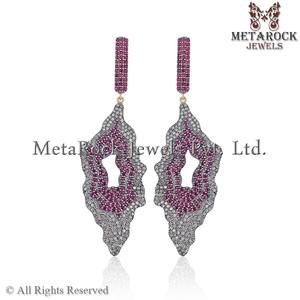 Ensemble de pierres précieuses en rubis, diamants en argent Sterling 925 fait à la main, or 14k, boucles d'oreilles de créateur en argent Sterling, bijoux - Product Image 2