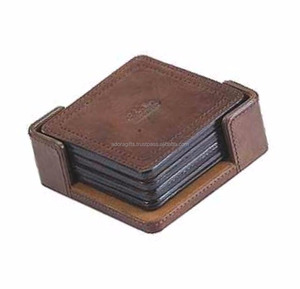 Posavasos de piel auténtica de 4 piezas, diseño especial, Color marrón, superventas - Product Image 1