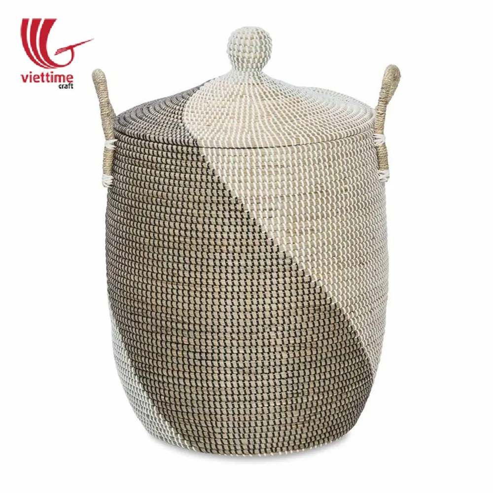 Large seagrass storage basket with lids/seagrass basket with plastic string weaving