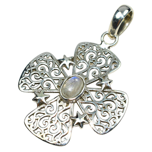 Colgante de Plata de Ley 925 con Forma de Flor de Piedra Lunar Arcoíris Brillante, Joyería de Piedras Preciosas Shri Ashapura, Certificado por Terceros - Product Image 2