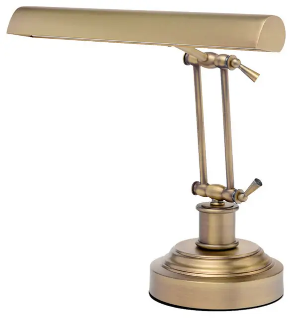 Polished Brass Banker Desk Table Lamp With Gold Glass Shade