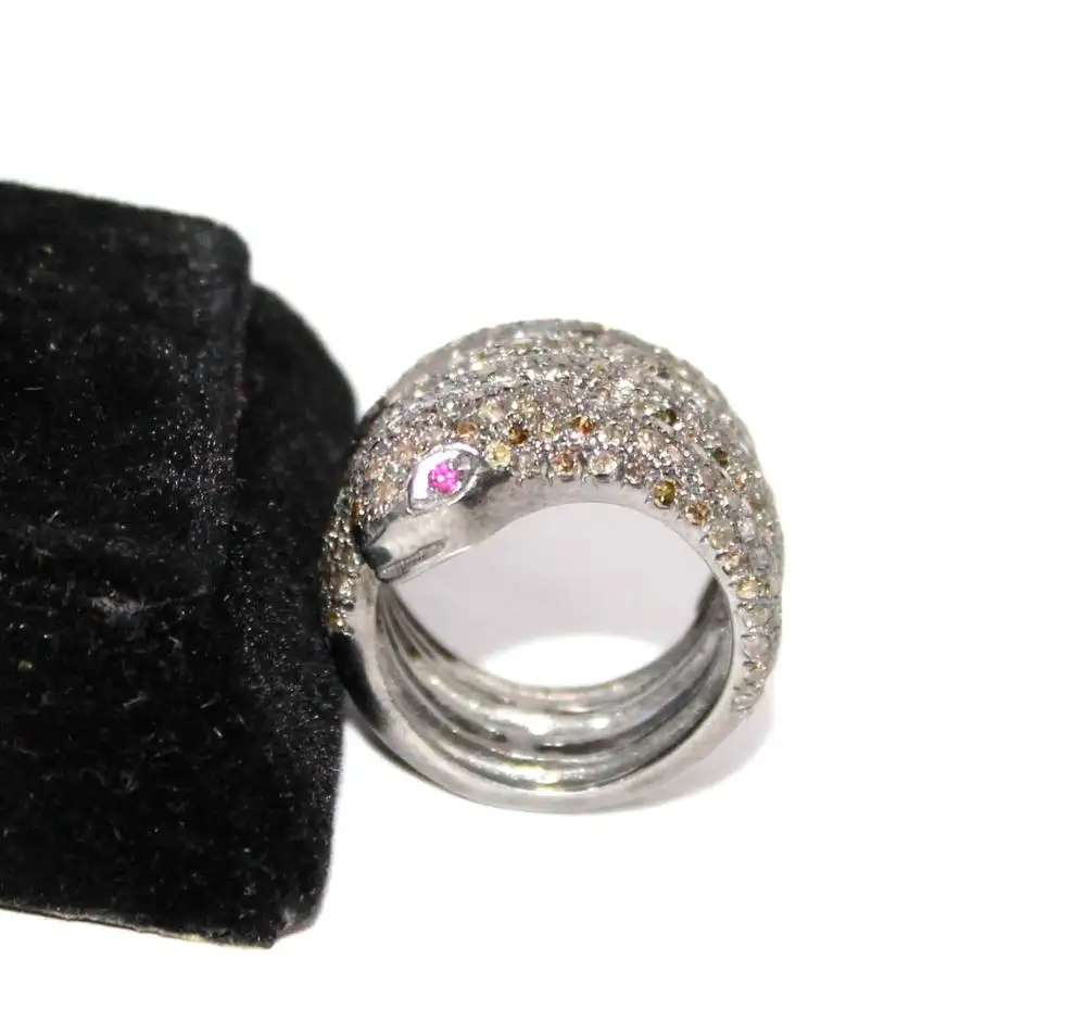 אבן טבעת 925 כסף סטרלינג רובי סט עין בעלי החיים טבעת יהלומי נחש צורת טבעת