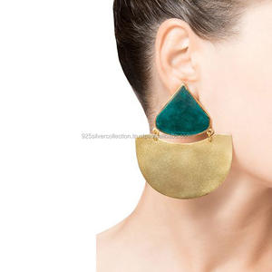 Boho ต่างหูสตั๊ดรูปพระจันทร์ครึ่งดวงสำหรับผู้หญิงอัญมณีดรูซี่น้ำตาลทันสมัยชุบทองสำหรับงานปาร์ตี้ของขวัญงานหมั้น - Product Image 1