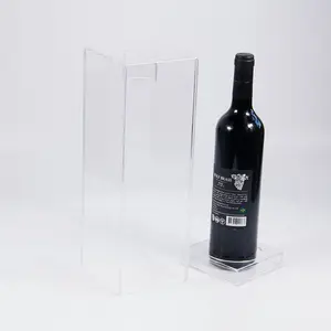 Caja rectangular de acrílico transparente para botellas de vino, expositor de champán perspex