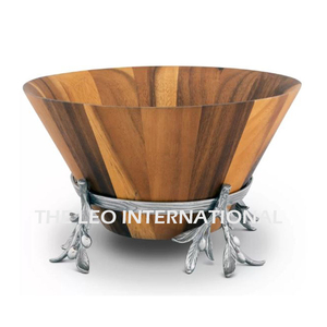 Support de base couleur argent forme de feuille Design bol décoratif aluminium bois matériel rond nouveau bol élégant - Product Image 1