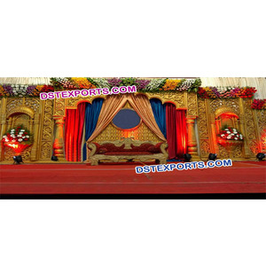 มุสลิมจัดงานแต่งงานสีทองเวทีตกแต่งชุดไฟเบอร์แกะสลักJharokhaแผงเวทีสไตล์โมเดิร์นขั้นตอนการตกแต่งที่ยอดเยี่ยม - Product Image 1