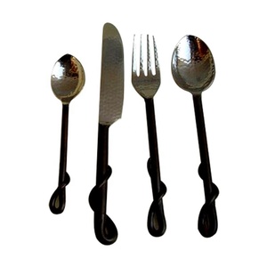 Vaisselle de luxe en acier inoxydable ensemble de couverts noir forgé à la main martelé noué poignée dessus de table ensemble de couverts pour le dîner d'hôtel - Product Image 2