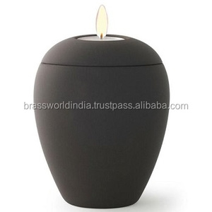 Simple Black American Style Metal Tealight Holder Cremation <b>Urn</b> by Brassworld India Funeral Supplies - Product Image 1