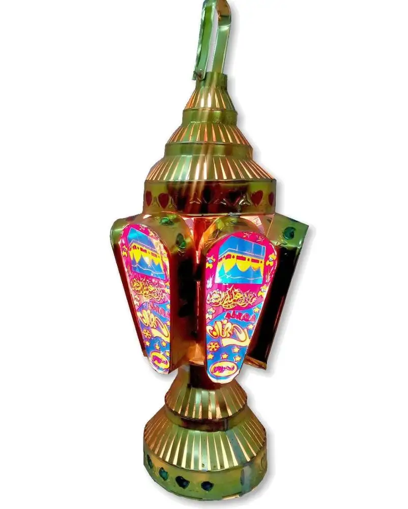 Farol LED de cristal para decoración de Ramadán, guiones arábigos piramidal AA73