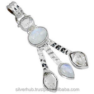 Herkimer and <b>Moonstone</b> Natural Gemstone Solid 925 Sterling Silver <b>Pendant</b> Dainty Jewelry for Women Healing Gemstone <b>Pendant</b> ODM - Product Image 5