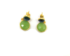 Quartz péridot et pierre précieuse de quartz iolite avec cadeau à la mode de forme ronde plaqué or pour sa boucle d'oreille - Product Image 2