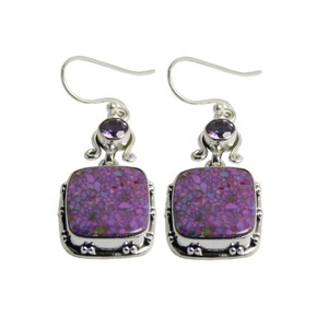 High Quality 925 Sterling <b>Silver</b> <b>Drop</b> <b>Earrings</b> Vintage Style Amethyst Turquoise Multi Gemstone Jewelry For Weddings For Her - Product Image 1