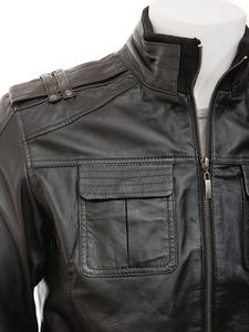 Veste de Moto Rétro en Cuir pour Hommes, Bomber d'Hiver avec Fourrure de Mouton, Col à Capuche Grande Taille, Décoration de Poche en Polyester - Product Image 3