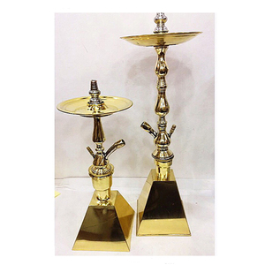 Shisha narguilé en laiton à un et deux niveaux avec vase pyramidal en laiton de taille moyenne et techniques de laque en verre et aluminium - Product Image 1