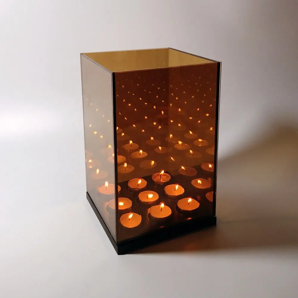 Yüksek yansıtıcı şeffaf cam bronz tealight mumluk 9 ışıkları