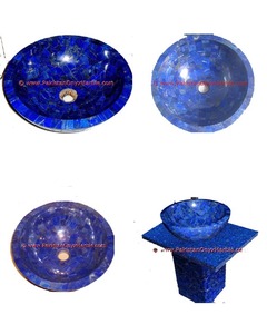 อ่างล้างจานหิน Lapis Lazuli แบบติดตั้งก๊อกน้ำหลุมเดียวส่งออกอ่างล้างหน้าจากคอลเลกชันอัญมณี - Product Image 6