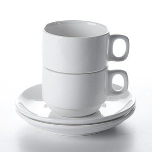 Ensemble de tasses et soucoupes à café empilables en porcelaine blanche, utilisées dans les cafés et restaurants, tasse à bubble tea réutilisable, tasses à café - Product Image 6