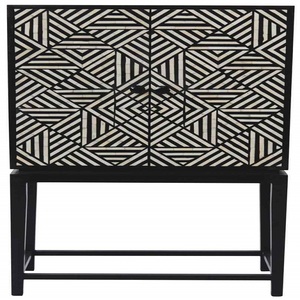Luxury Modern Bone Inlay Wooden <b>Cabinet</b> with Geometric Pattern | Handmade Double Door <b>Storage</b> Console for Living Room <b>Bedroom</b> - Product Image 1