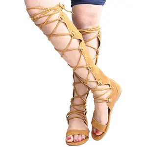 Elegante sandalia plana de cuero de ante para mujer