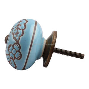 Perillas de cerámica de un solo orificio para armario, tiradores únicos de color turquesa, estilo de flor de hoja, manija de puerta, cajón de cocina, CK-1391 de 3,81 cm - Product Image 3