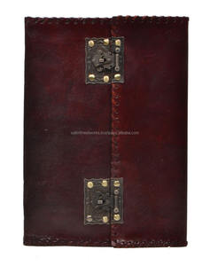 Diario de cuero genuino hecho a mano liso para escribir cuaderno A5 con dos hermosos candados de latón antiguo suministros escolares de oficina regalo - Product Image 1