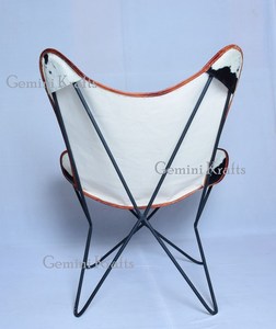 Chaise papillon en cuir véritable industriel et vintage Chaise de loisirs en fer et métal pour meubles de maison pour le salon - Product Image 4