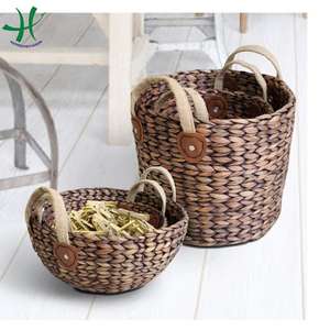 Lot de 2 paniers tissés en jacinthe d'eau avec poignées en jute de couleur délavée pour la maison et la cuisine - Product Image 1