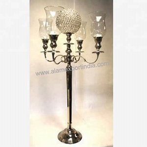 Aluminum Metal <b>Candelabra</b> Glass Hurricane 80cm High High Silver Polished Finish Customizable Color for Wedding Decorations - Product Image 5