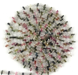 Cadena de Rosario Hecha a Mano en Plata de Ley 92.5 con Cuentas Heishi Envueltas en Alambre con Turmalina Natural Multicolor de Grado AAA de 3-4 mm - Product Image 2