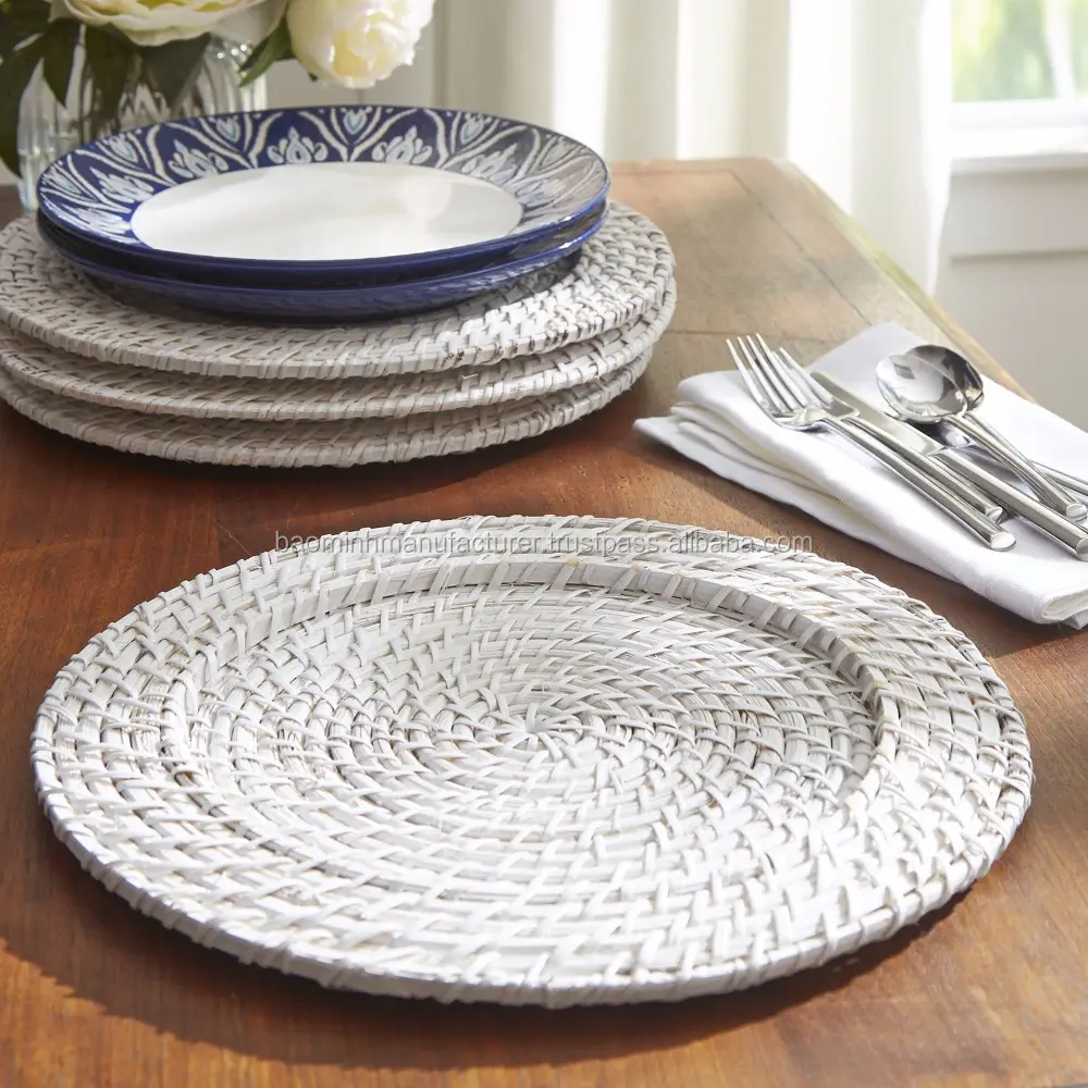 Vietnã atacadista branco rattan charger plate