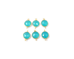 Bleu Aqua calcédoine pierre précieuse plaqué or forme ronde Double caution lunette à facettes connecteur de pierre de naissance Style Boho bijoux à la mode - Product Image 1