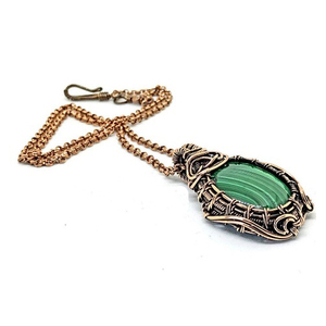 Handmade เครื่องประดับผู้ผลิตโบราณเสร็จสิ้นธรรมชาติ Malachite อัญมณีทองเหลืองจี้สร้อยคอ - Product Image 1