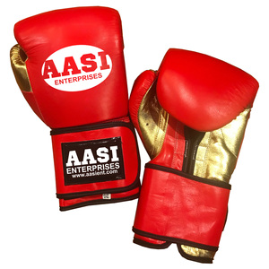 Guantes de boxeo de Color rojo, combinación de cuero dorado brillante, de paquistaní - Product Image 1