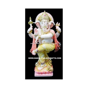Makrana รูปปั้นหินอ่อน Shree Ganesha Ji,รูปปั้นเต้นรำในตำแหน่งดอกบัว Murti สำหรับตกแต่งบูชา - Product Image 1