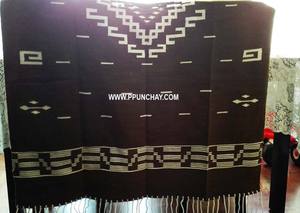 Poncho de vaquero occidental verde estilo espagueti tejido a mano Ppunchay Perú hecho a mano adulto - Product Image 2