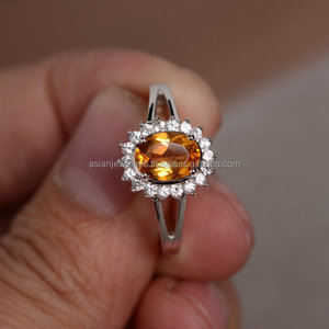 Bagues de grappe de pierres précieuses en argent citrine, bijoux en argent sterling 925 et CZ - Product Image 1