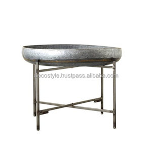 Bandeja ovalada de hierro galvanizado de tamaño personalizable con soporte Bandeja de servicio galvanizada ovalada con soporte - Product Image 3