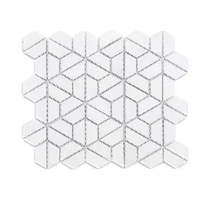 Blanco salpicaduras por chorro medio hexagonal azulejos de mosaico de vidrio para cocina/baño