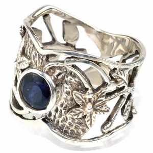 Iolite-Anillo de Plata de Ley 925 con bisel azul, forma redonda Virtual, para mujeres - Product Image 2