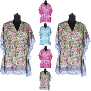 Nuevos diseños Marruecos Kaftan corto 2025 Bloque de mano de alta calidad Impreso Diseño floral Kaftan Tamaño libre Kaftan en moda para niñas - Product Image 2