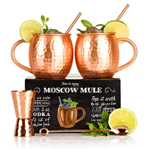 Taza de mula de Moscú martillada segura para alimentos de cobre con pajita perfecta para taza de agua de cerveza de cóctel y todo tipo de bebidas - Product Image 2